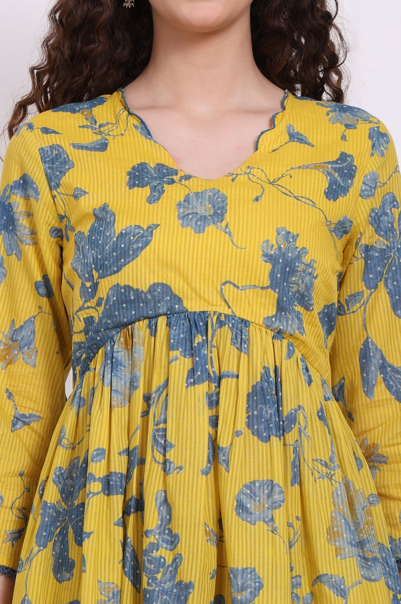 W for Woman Yellow Bold Floral Printed Pure Cotton Flared Kurta and Pants Co-ord Set
