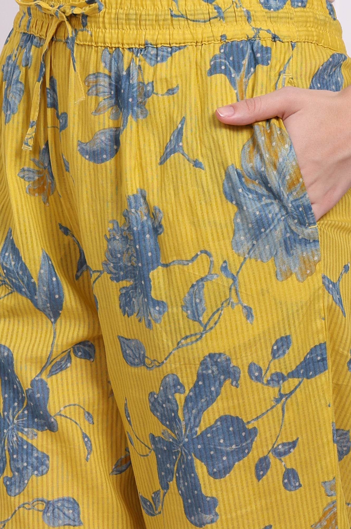 W for Woman Yellow Bold Floral Printed Pure Cotton Flared Kurta and Pants Co-ord Set