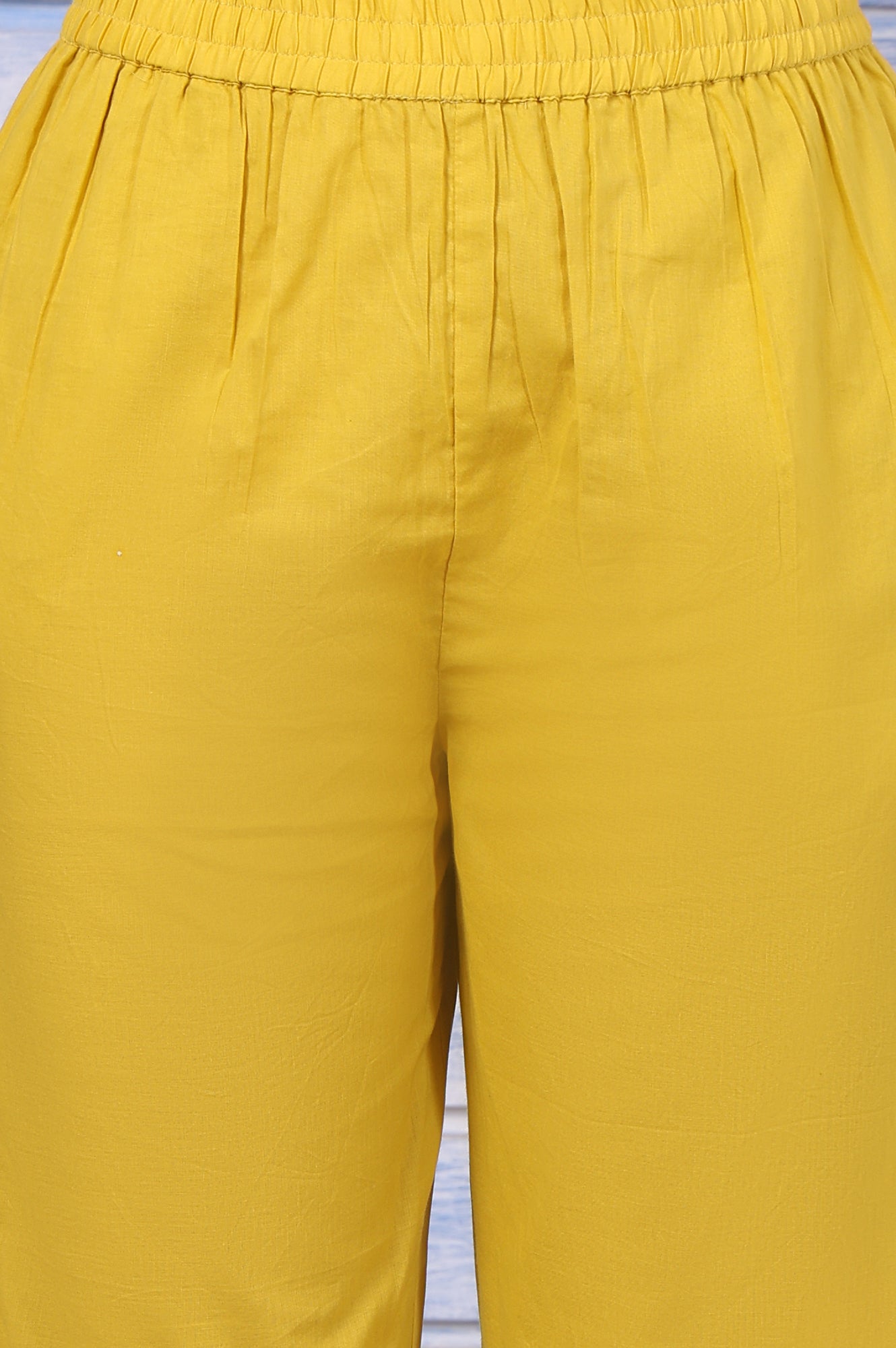 W for Woman Yellow Polka Printed Thread Embroidered Cotton Dot Texture A-Line Kurta, Straight Pant And Dupatta Set