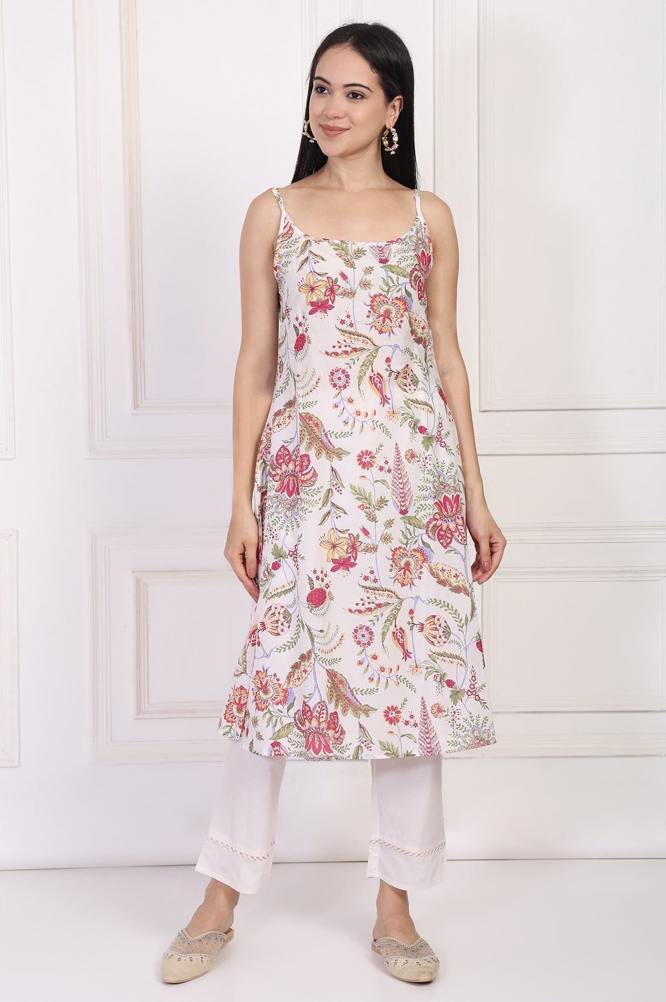 W for Woman Off-White Embroidered Straight Tissue Kurta with Straight Pant Set