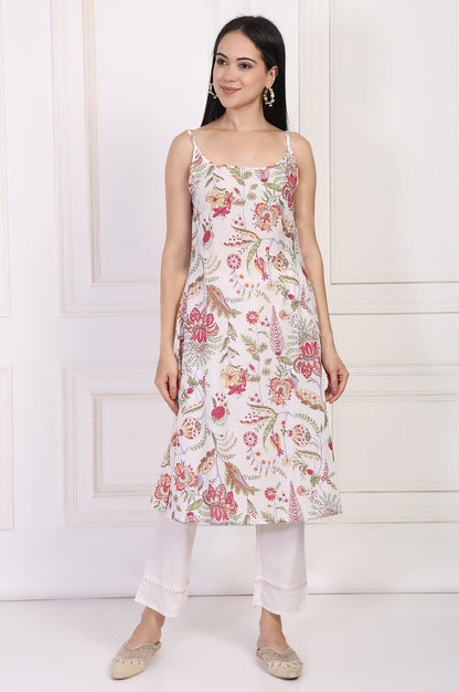 W for Woman Off-White Embroidered Straight Tissue Kurta with Straight Pant Set