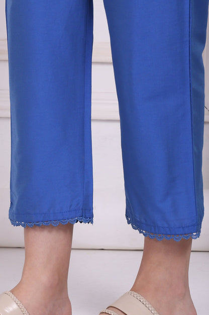 W for Woman Blue Floral Printed Lace Flared Kurta, Pants and Dupatta Set