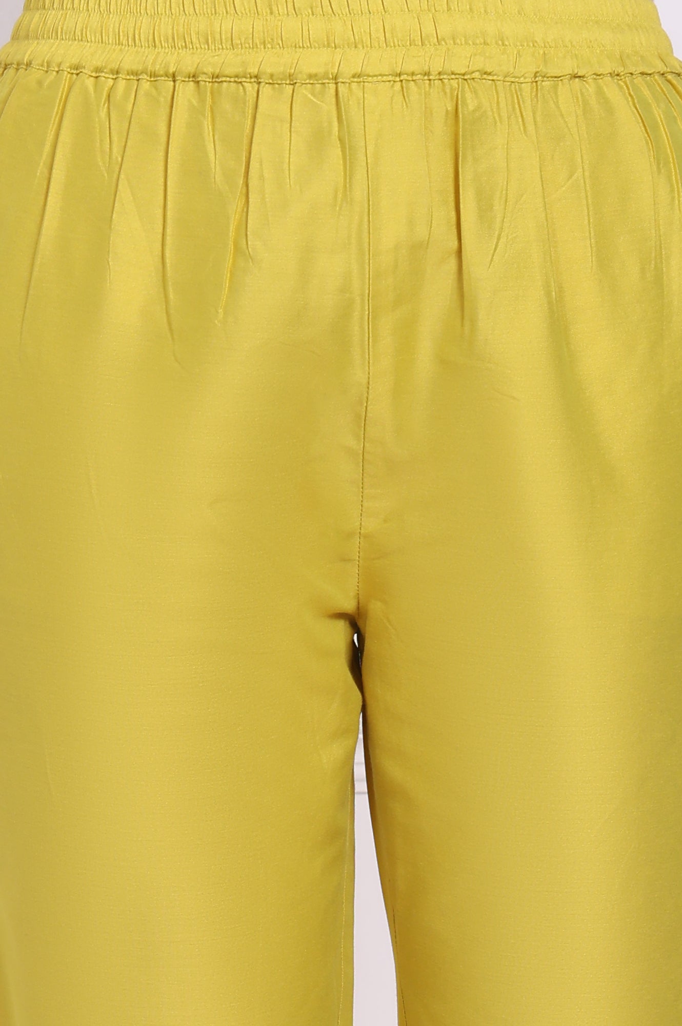 W for Woman Yellow Floral Printed Chanderi Straight Kurta, Pants and Dupatta Set