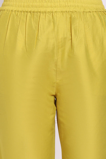 W for Woman Yellow Floral Printed Chanderi Straight Kurta, Pants and Dupatta Set