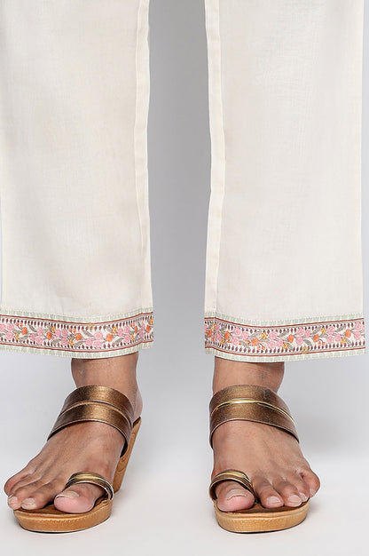 W for Woman Seashell White Printed Pure Cotton Flared Kurta, Straight Pant and Dupatta Set