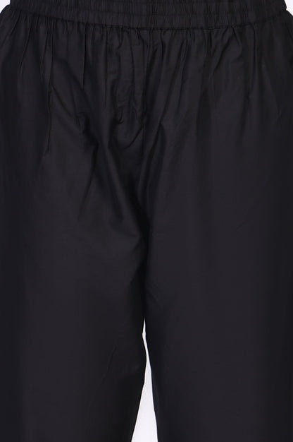 W for Woman Black Embroidered A-Line Kurta with Straight Pant and Dupatta Set