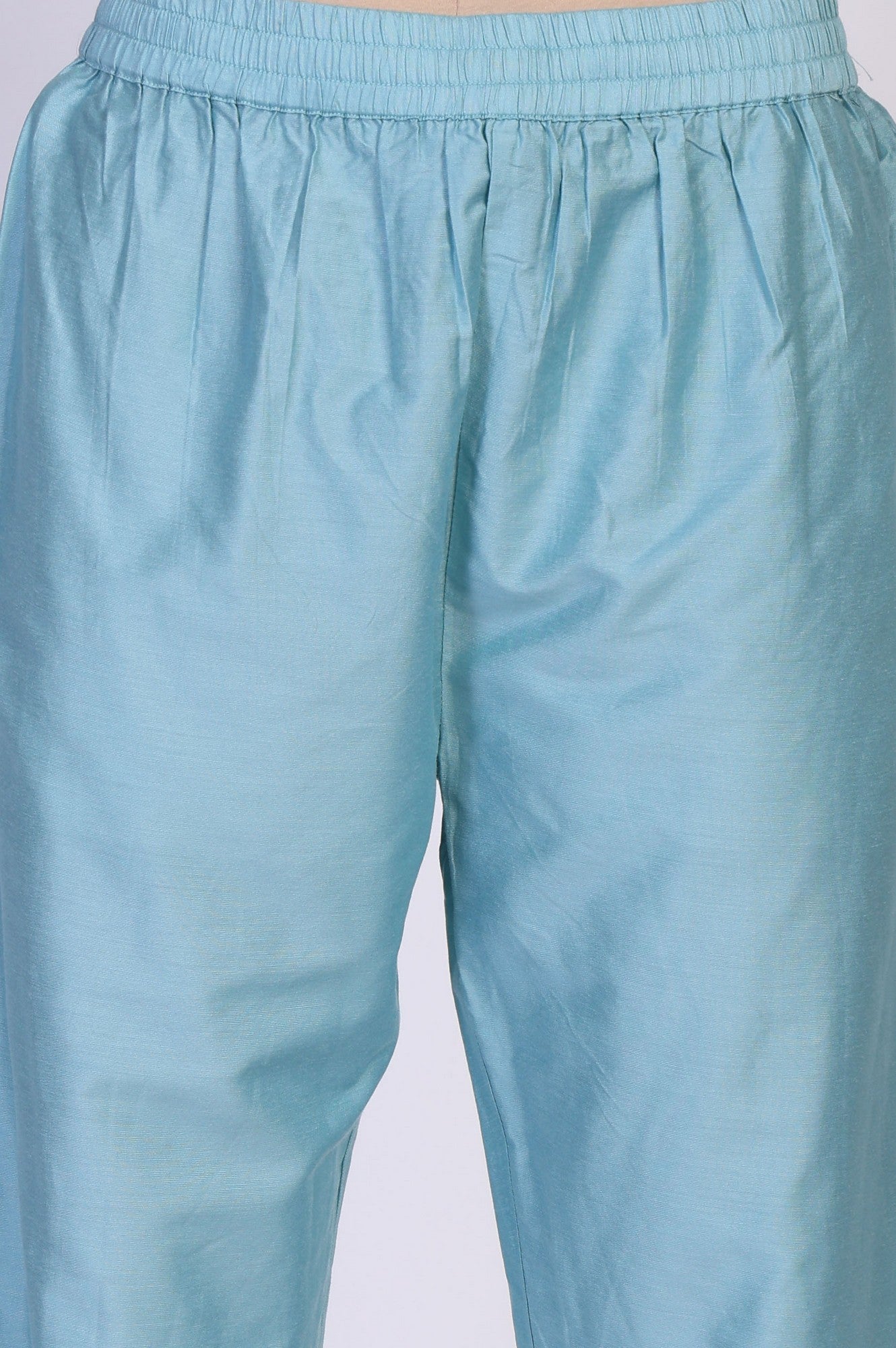W for Woman Turquoise Blue Floral Print Sequined Flared Chanderi Kurta with Pant and Dupatta Set