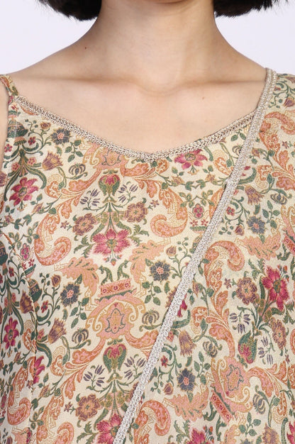 W for Woman White Floral Print Tape Flared Tissue Kurta with Sharara and Dupatta Set