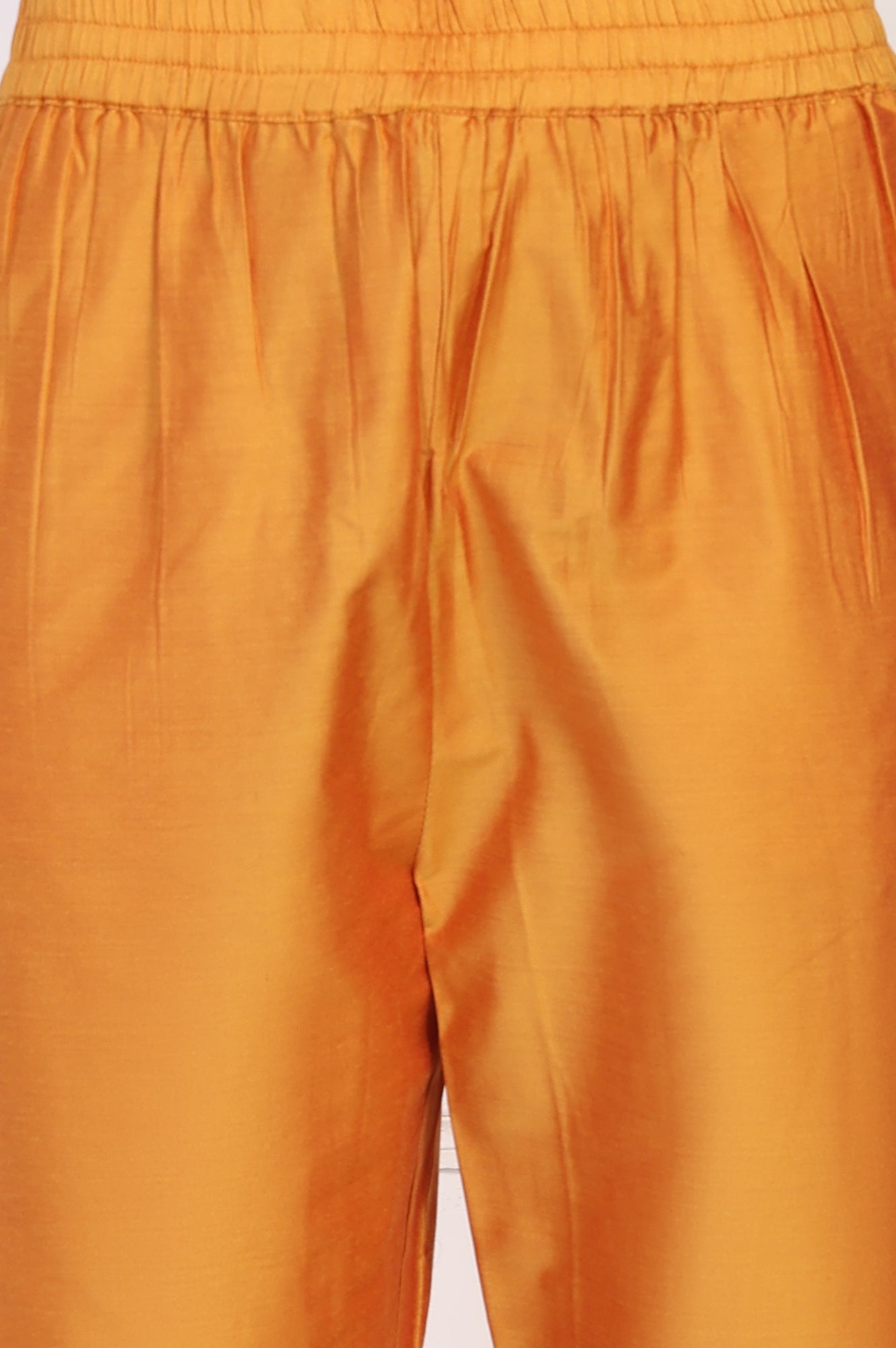 W for Woman Orange Embroidered Flared Satin Kurta with Straight Pant Set
