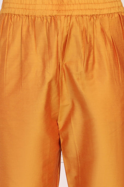 W for Woman Orange Embroidered Flared Satin Kurta with Straight Pant Set