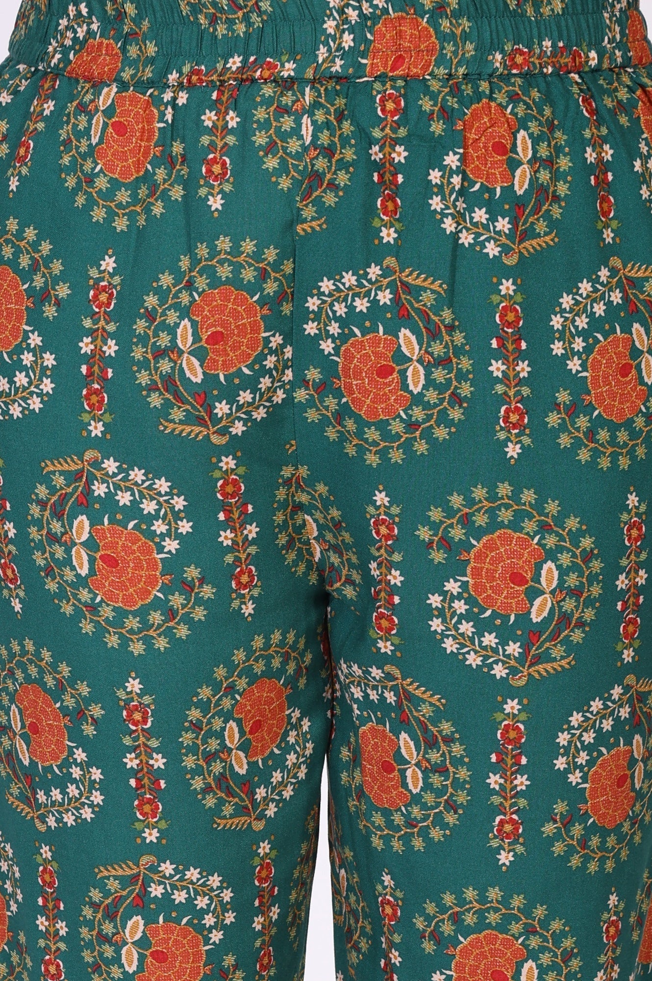 W for Woman Green Floral Printed Straight Rayon Kurta with Trouser and Dupatta Set