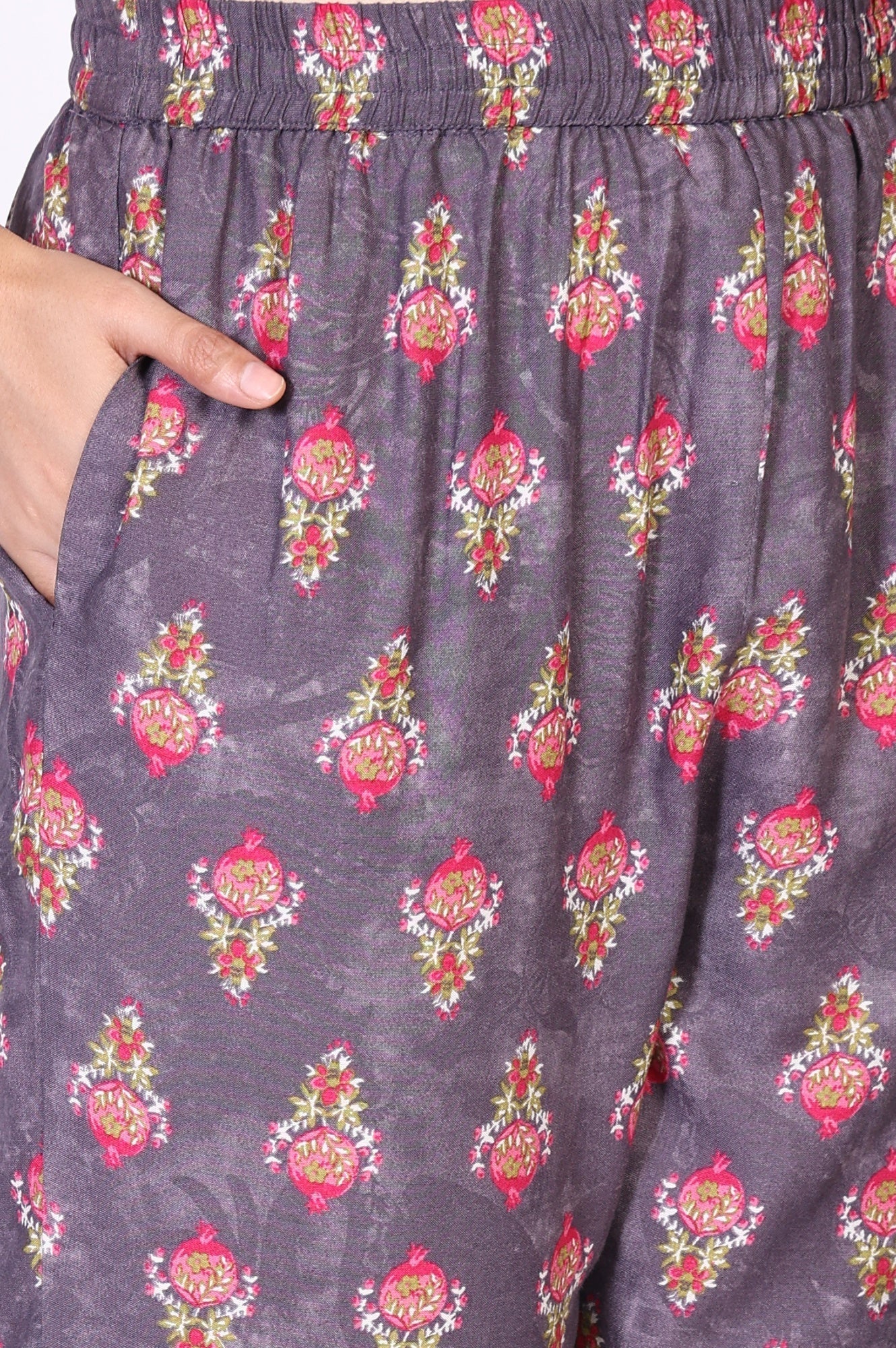 W for Woman Purple Floral Printed Straight Cotton Kurta with Pant and Dupatta Set