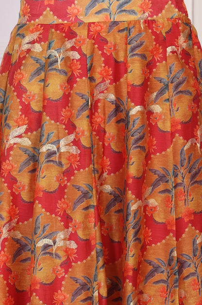W for Woman Red Floral Printed Crepe Crop Top with Skirt and Dupatta Set