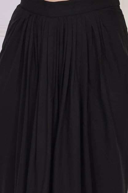 W for Woman Black Floral Printed Embellished Georgette Crop Top with Cape and Skirt Set