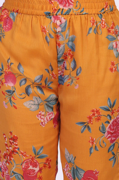 W for Woman Orange Floral Printed Sequined Flared Chiffon Kaftan with Pant Set