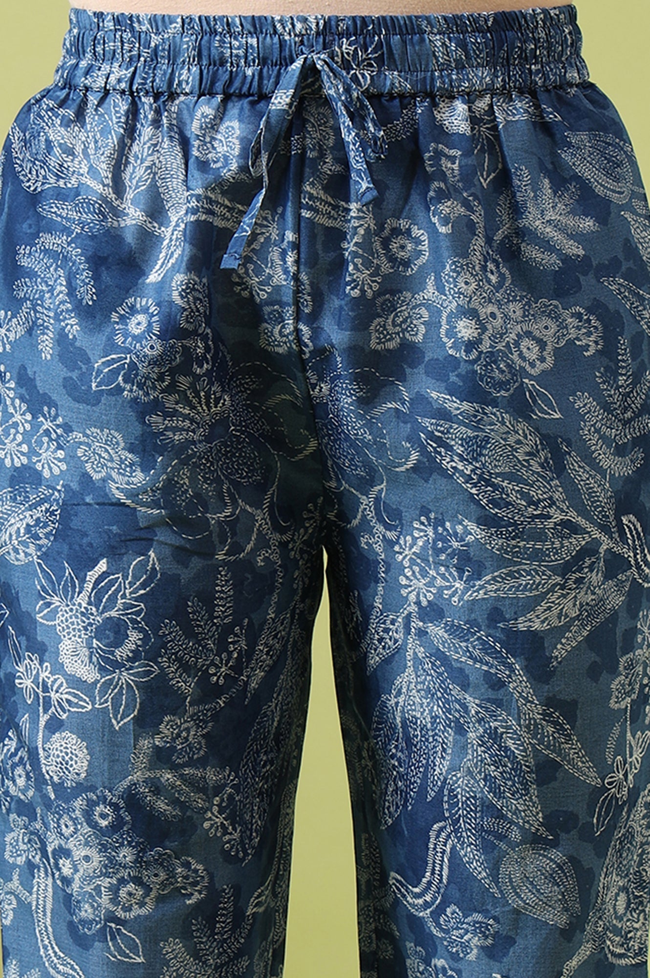 W for Woman Blue Floral Printed Pure Cotton Tunic and Pants Co-ord Set