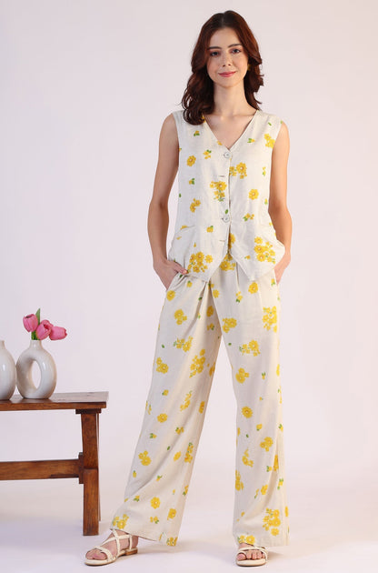 W for Woman Floral Printed Rayon Top & Parallel Pant Co-Ord Set