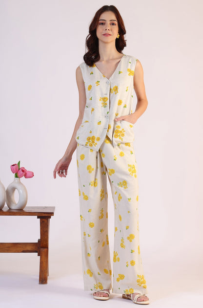 W for Woman Floral Printed Rayon Top & Parallel Pant Co-Ord Set