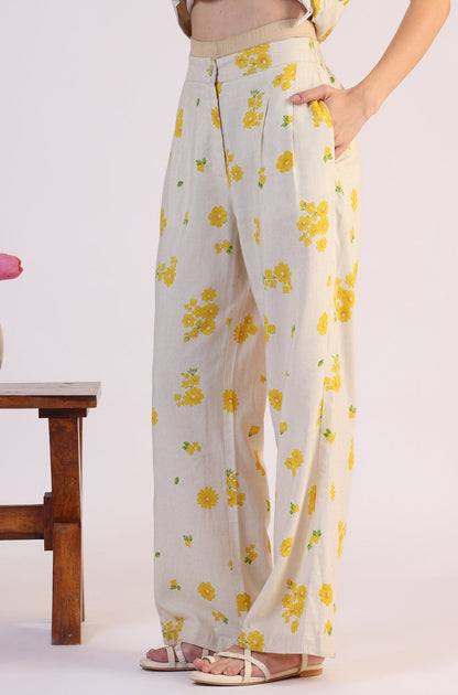 W for Woman Floral Printed Rayon Top & Parallel Pant Co-Ord Set