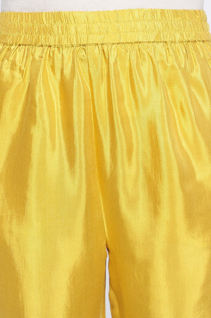 W for Woman Yellow Solid Printed Shantung Straight Kurta, Straight Pant and Dupatta Set