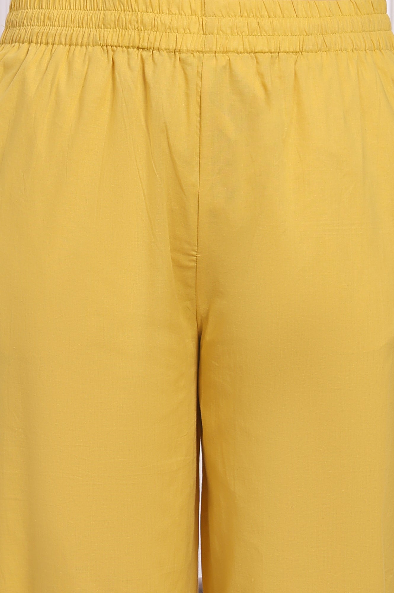 W for Woman Yellow Embroidered Pure Cotton Straight Kurta and Pants Co-ord Set