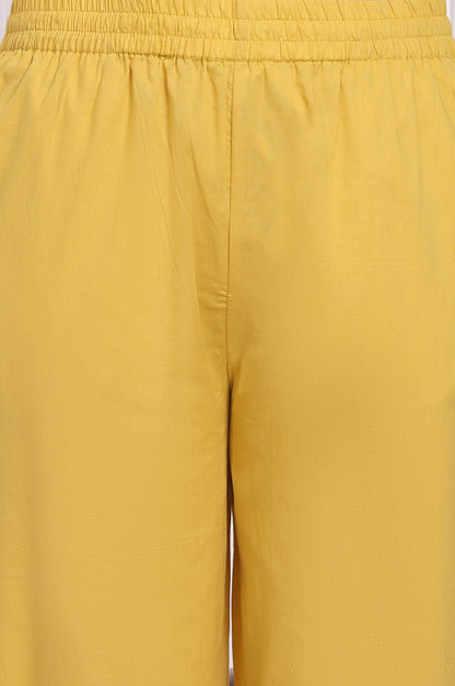 W for Woman Yellow Embroidered Pure Cotton Straight Kurta and Pants Co-ord Set