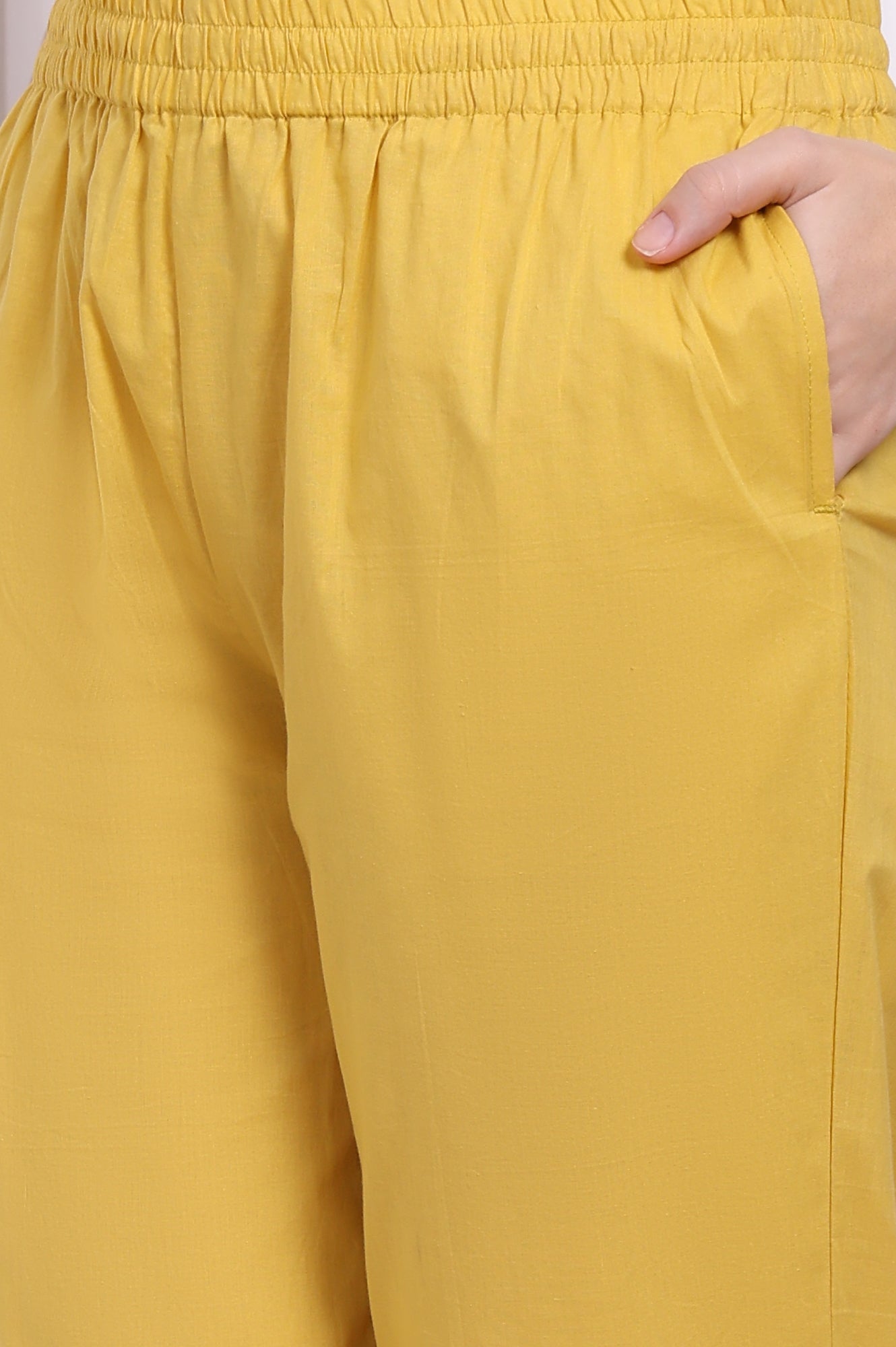 W for Woman Yellow Embroidered Pure Cotton Straight Kurta and Pants Co-ord Set