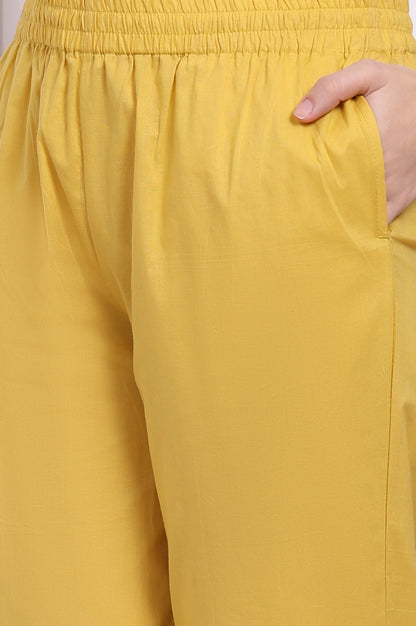 W for Woman Yellow Embroidered Pure Cotton Straight Kurta and Pants Co-ord Set