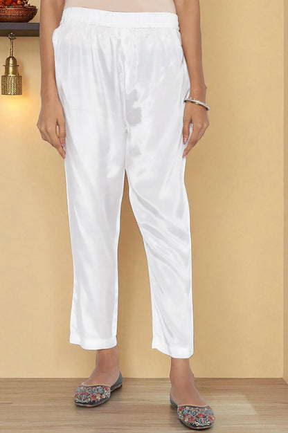 W for Woman Ecru Solid Printed Shantung Straight Kurta, Straight Pant and Dupatta Set