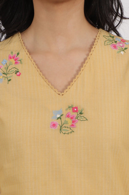 W for Woman Yellow Floral Embroidered Straight Kurta with Lace
