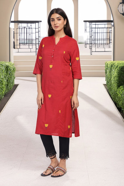 W for Woman Red Floral Printed Straight Rayon Kurta