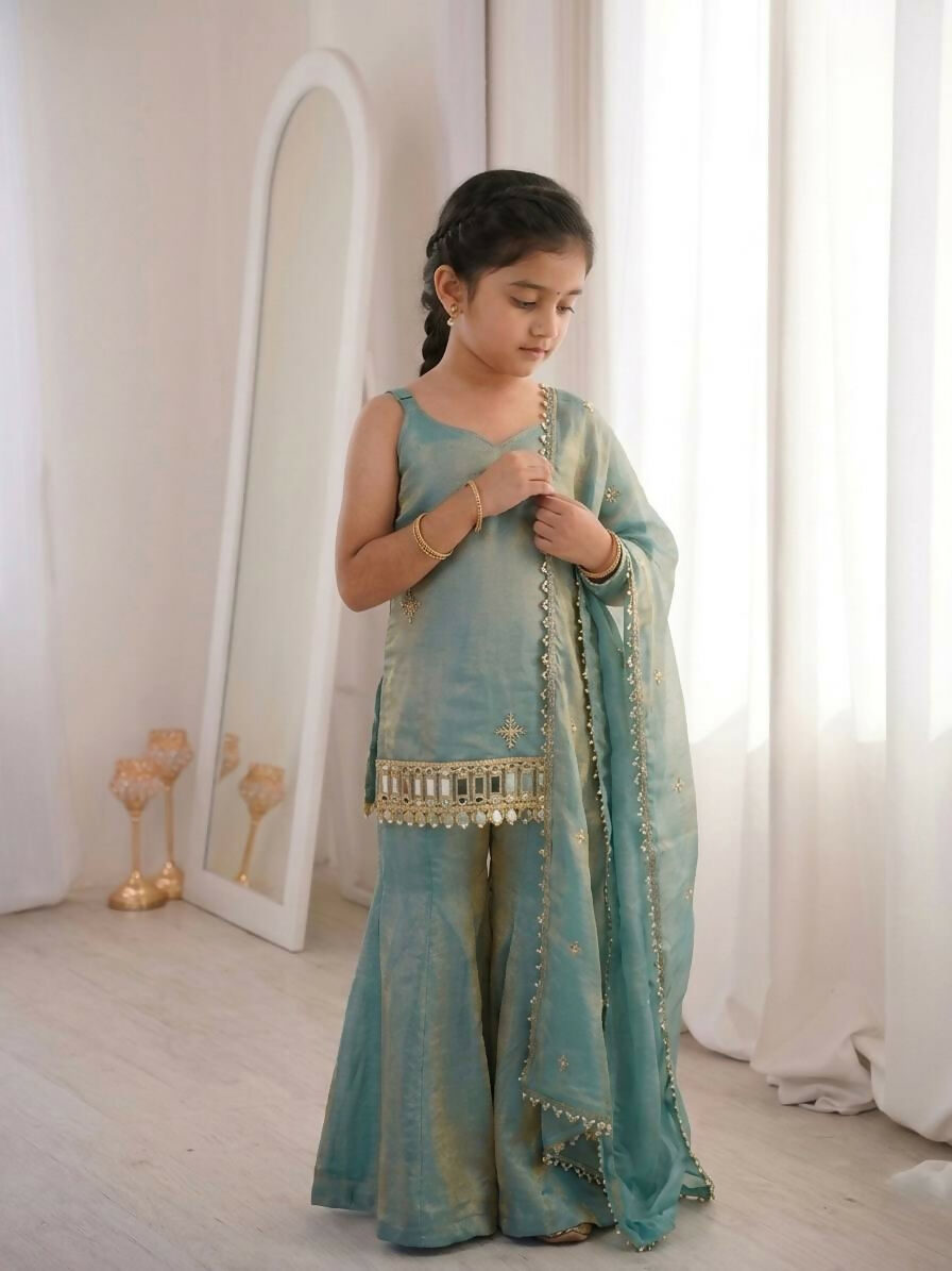 Teeya Creation New Trendy Kids Wedding Wear Kurta Suit - Blue Palazzo Set