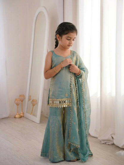 Teeya Creation New Trendy Kids Wedding Wear Kurta Suit - Blue Palazzo Set