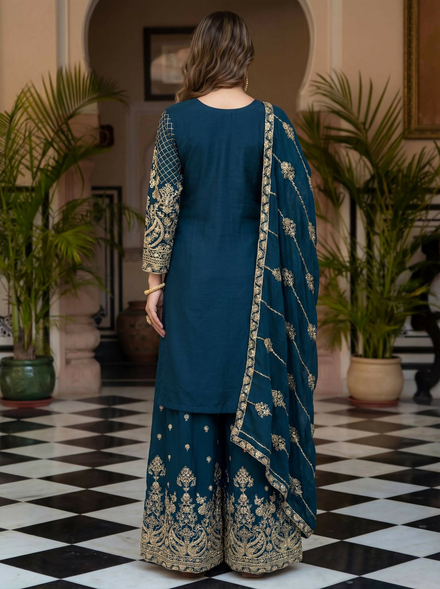 Teeya Creation New Trendy Traditional Wear Sharara with Heavy Border Dupatta Set - Teal