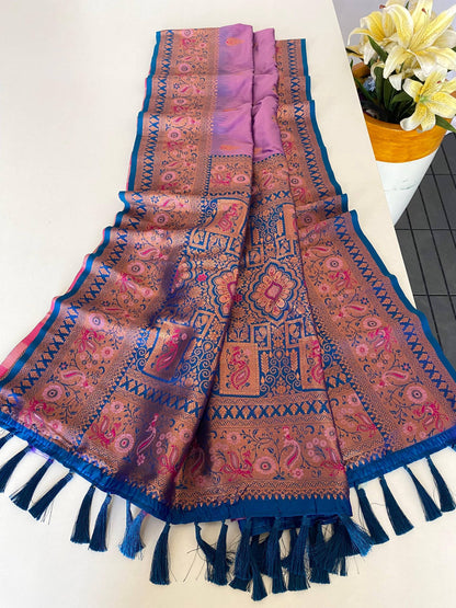 Mameraa Sarees Soft Silk Blend Blend Saree With Zari Weaving Meenakari Design-Lovender