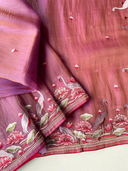 Mameraa Sarees Pink Royal Gabbana Silk Saree Woven In A Shiny Dual-Tone Finish-Pink