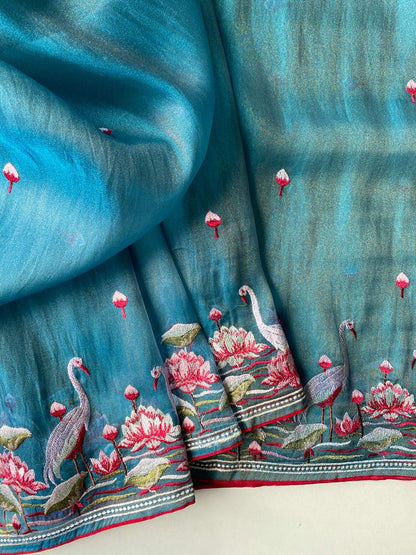 Mameraa Sarees Sky Blue Royal Gabbana Silk Saree Woven In A Shiny Dual-Tone Finish-Sky_Blue