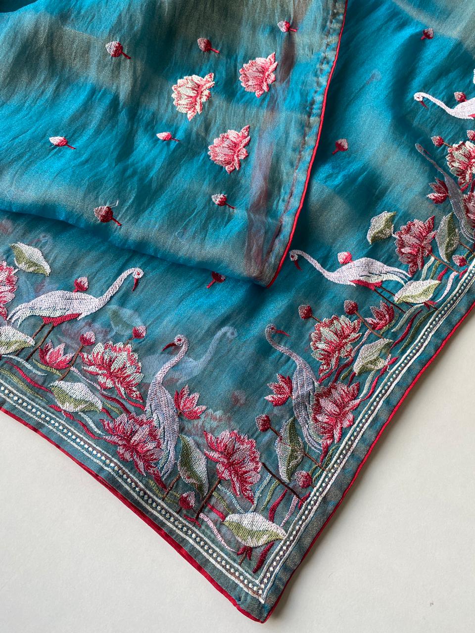 Mameraa Sarees Sky Blue Royal Gabbana Silk Saree Woven In A Shiny Dual-Tone Finish-Sky_Blue