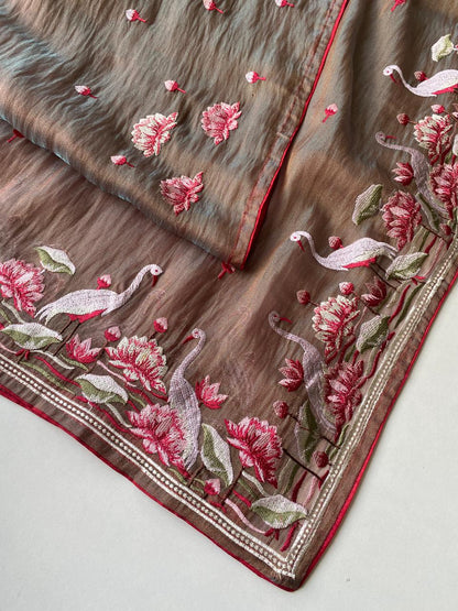Mameraa Sarees Brown Royal Gabbana Silk Saree Woven In A Shiny Dual-Tone Finish-Brown