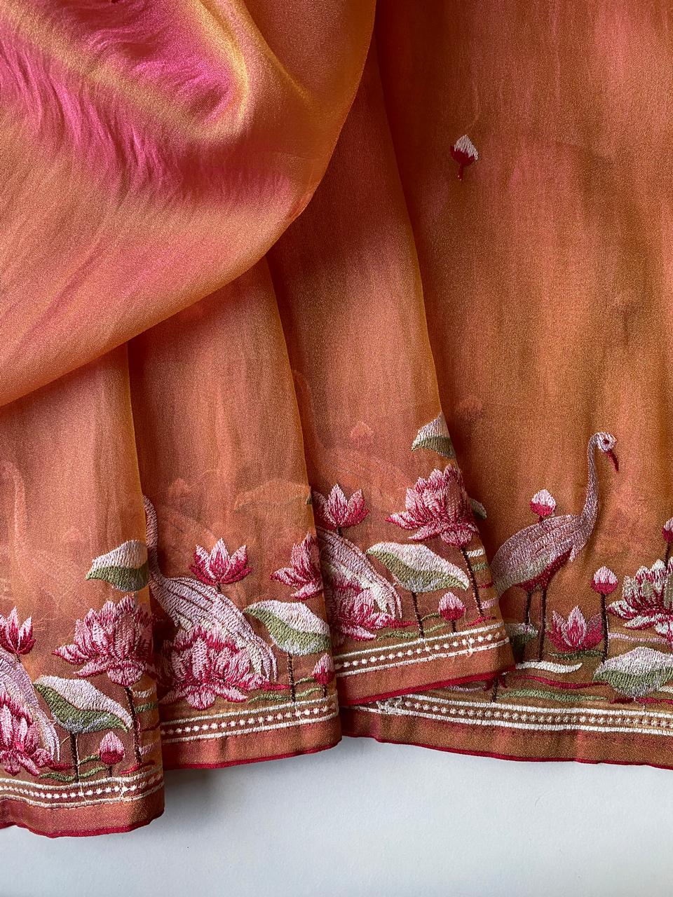 Mameraa Sarees Peach Royal Gabbana Silk Saree Woven In A Shiny Dual-Tone Finish-Peach