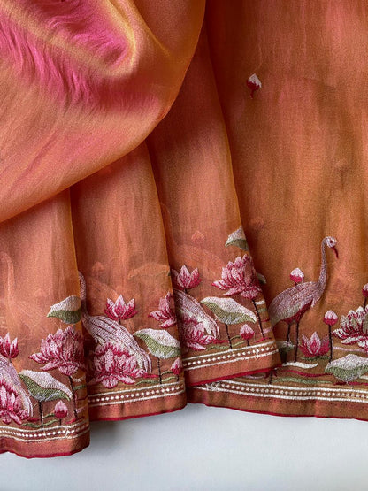 Mameraa Sarees Peach Royal Gabbana Silk Saree Woven In A Shiny Dual-Tone Finish-Peach