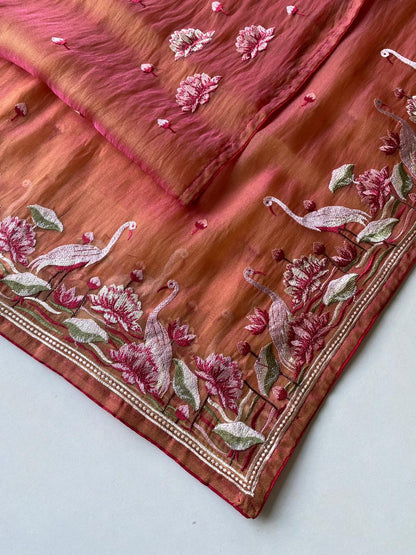 Mameraa Sarees Peach Royal Gabbana Silk Saree Woven In A Shiny Dual-Tone Finish-Peach
