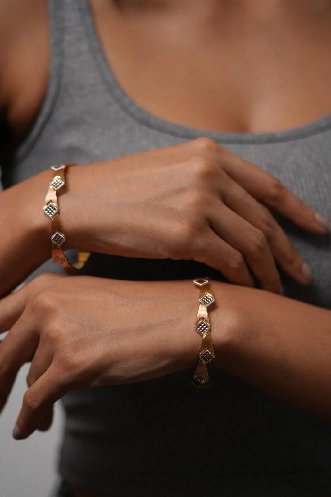 Lalita Gold Rose & Silver Polish Bangle Set / CNC Gold Plated Bangles
