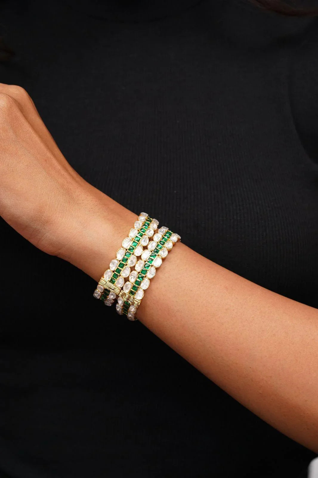 Moissanite Coloured Polki Bangle | Kada