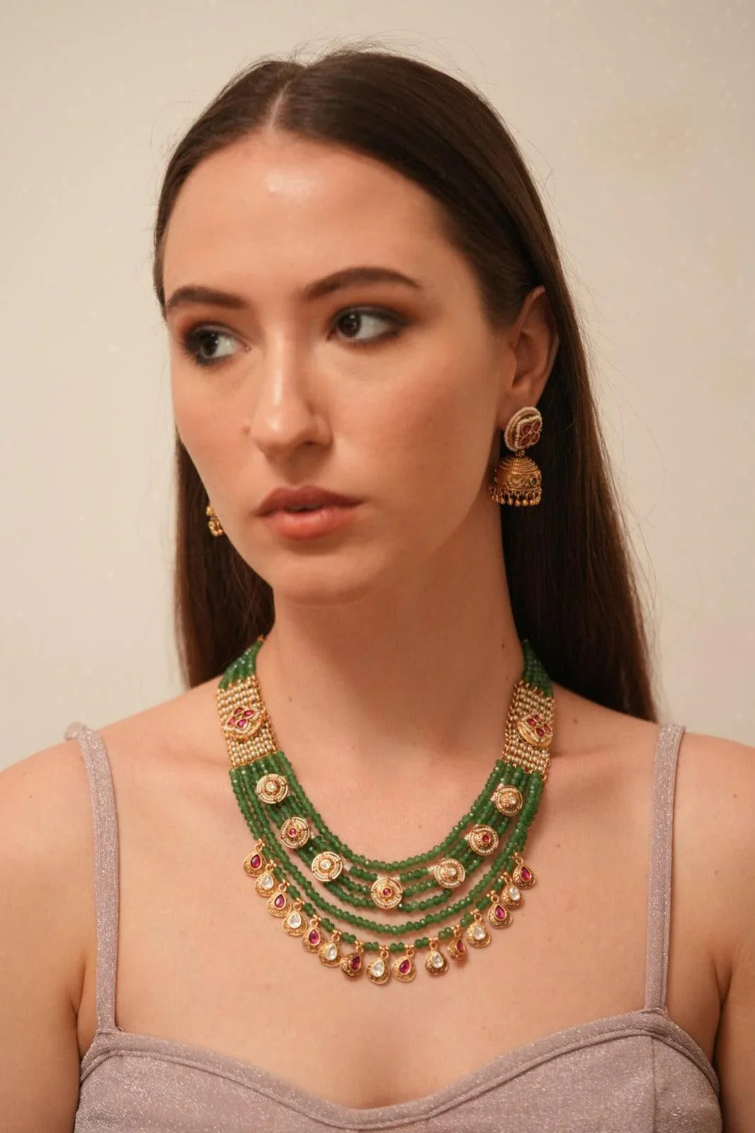 Rudrani Multi layered Haar with Gold Jhumkis | Sone pe Suhaga