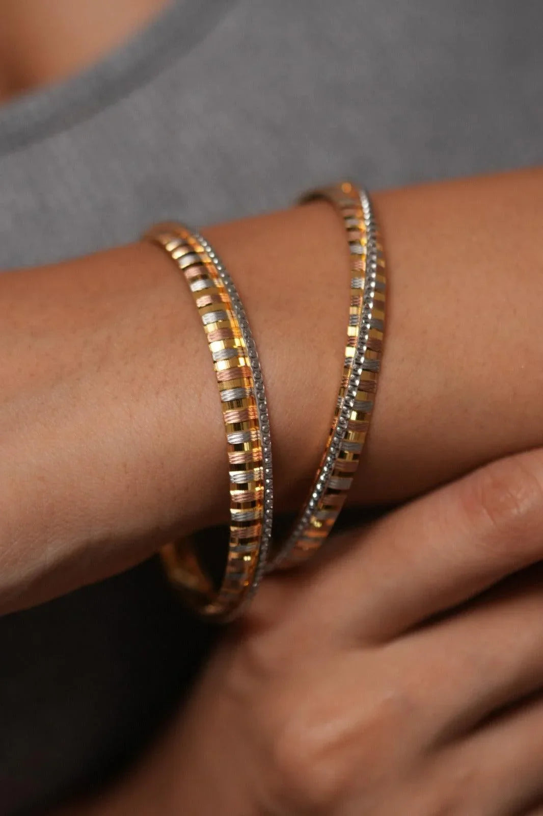Pareeta Tri Polish Bangle Set | CNC Gold Plated