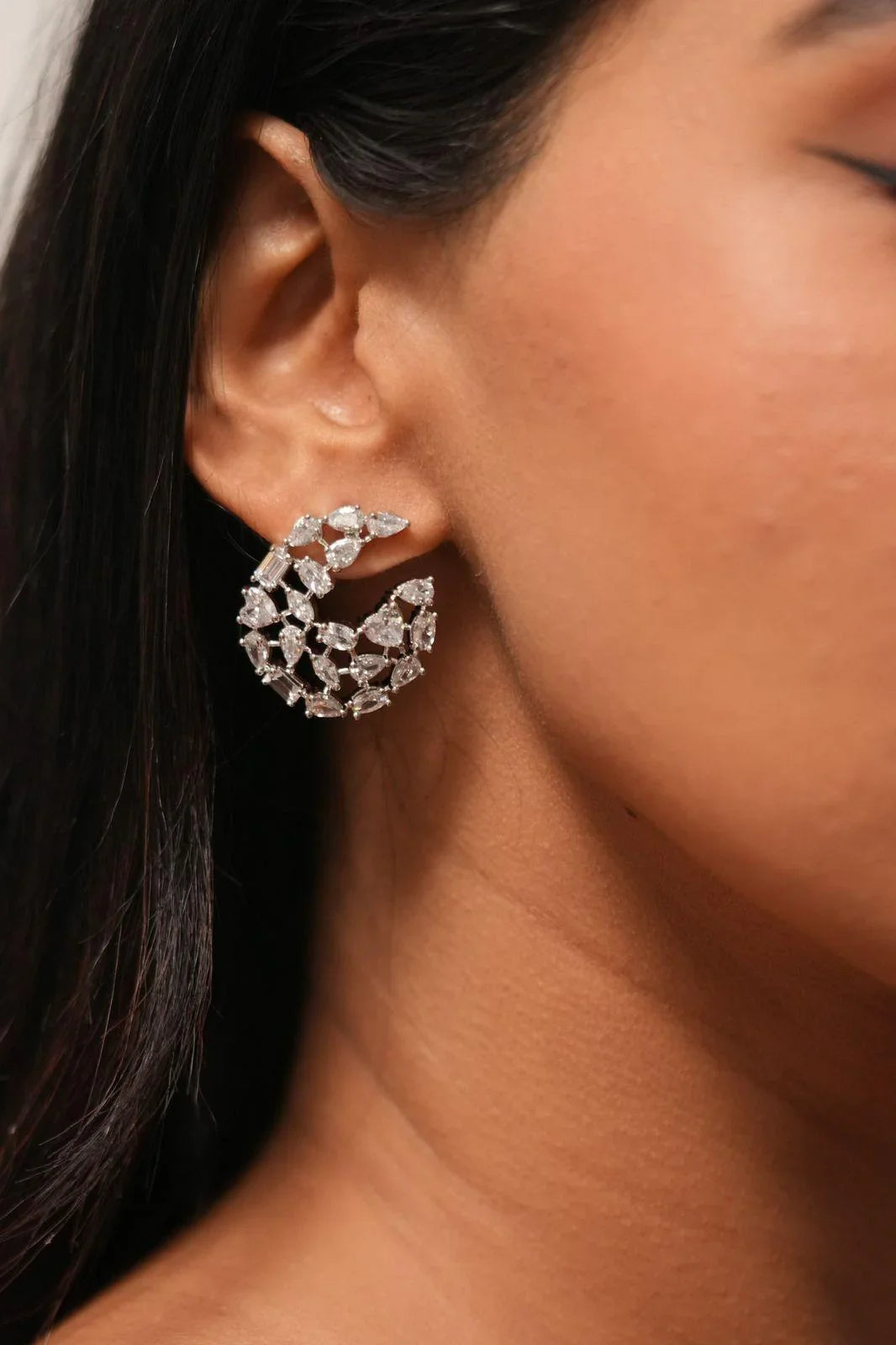 Multi Solitaire Crescent Diamond Studs