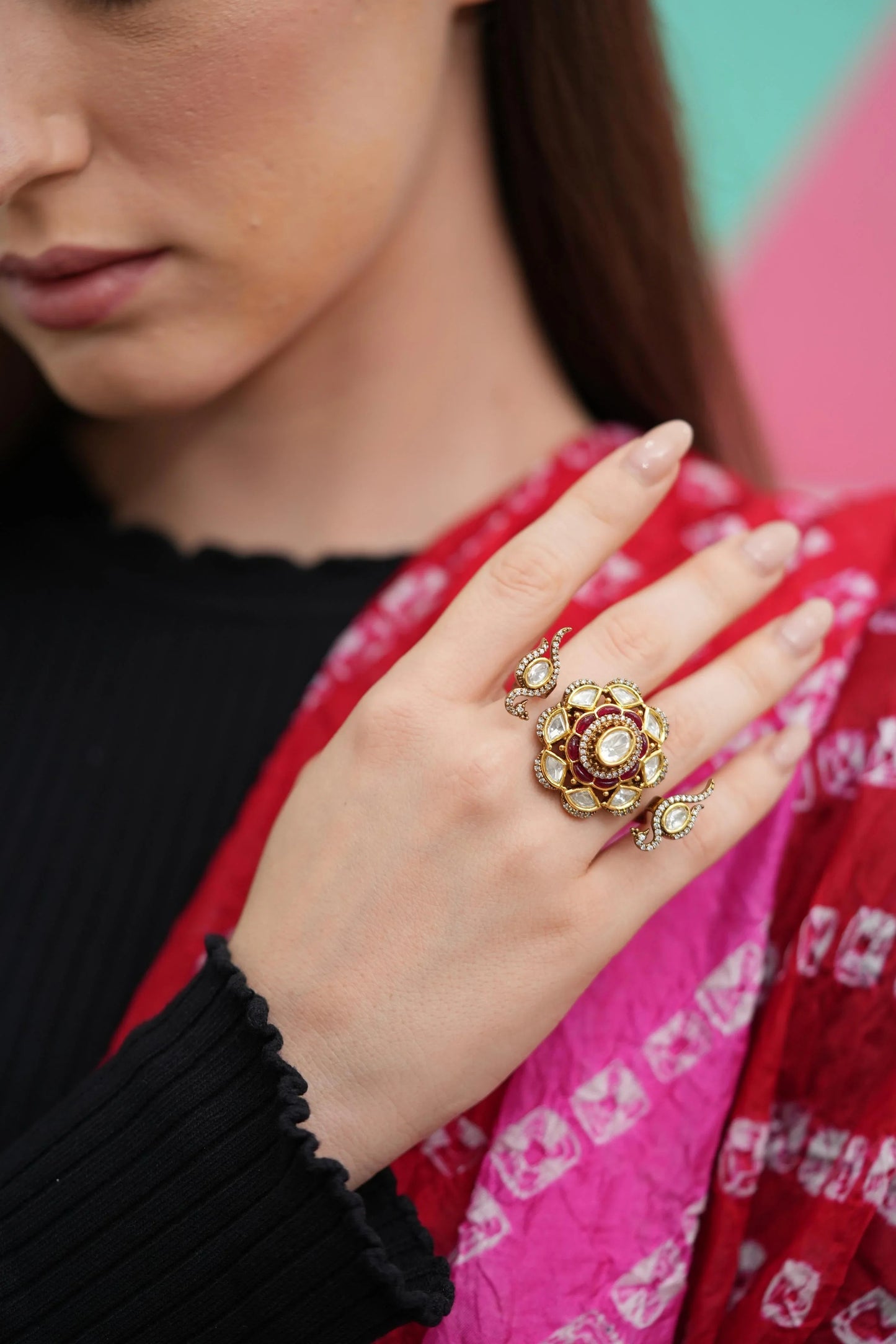 Shambhavi Morni Dramatic Polki Ring
