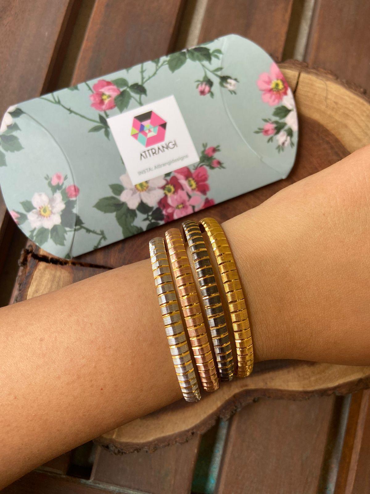 Nita 4 Polish Classic Bangle Set | CNC Gold Plated