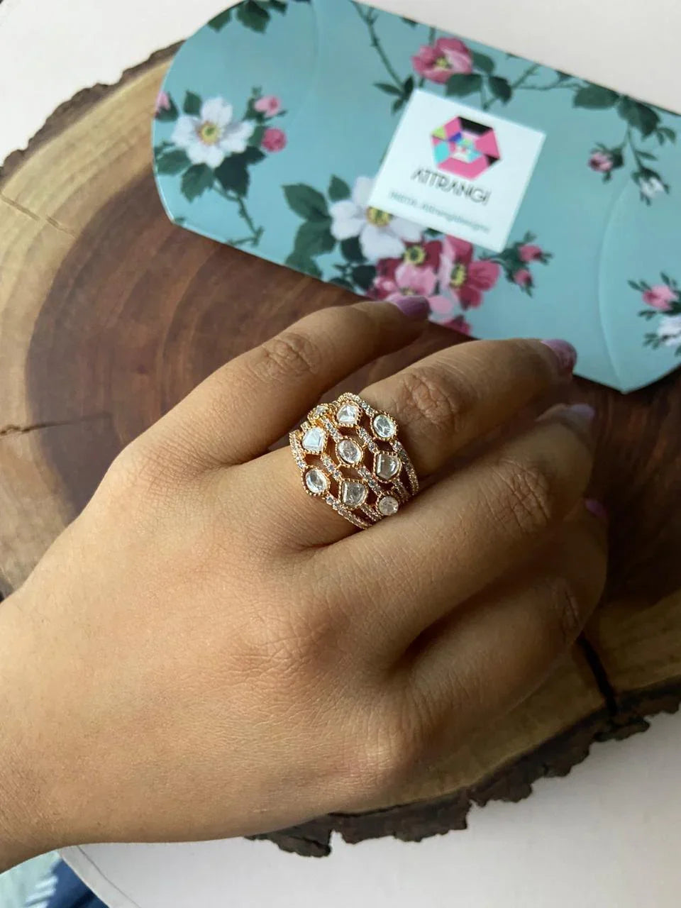 Nirmal Gold Indo Western Polki Ring | Adjustable